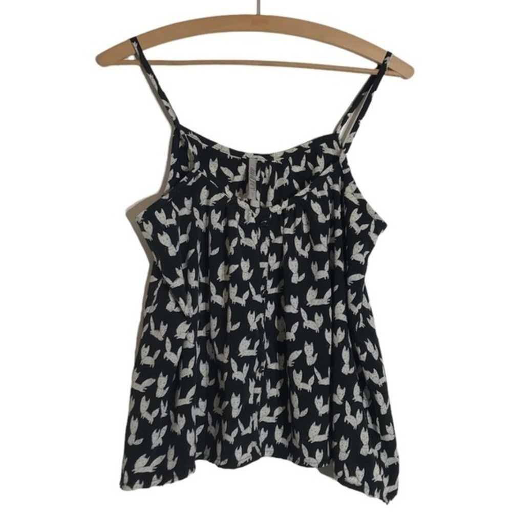 AUDREY 3 + 1 Black white Cute Fox print cami crop top SZ S